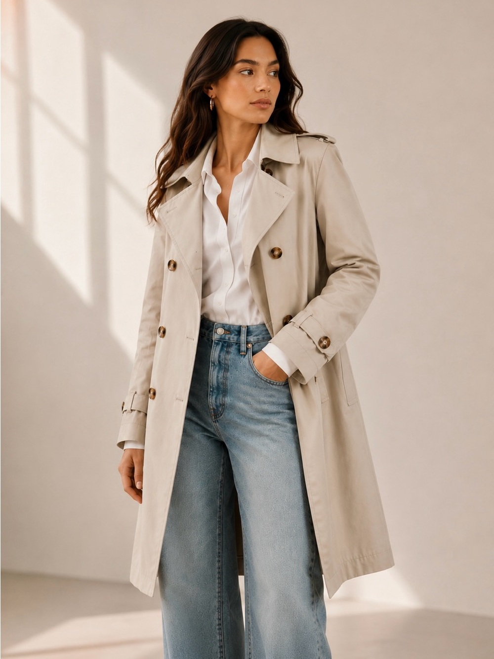 Old Navy Double-Breasted Trench Coat - Light Beige